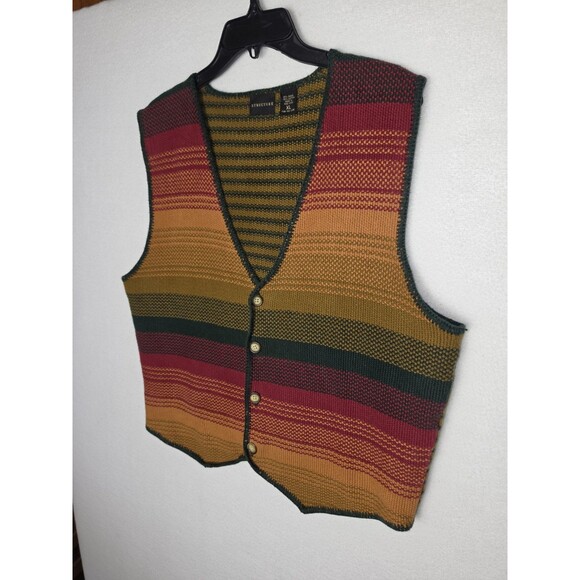 Vintage Structure Sweater Vest 90s Southwestern Aztec Cowboy Stripe Mens XL - Picture 2 of 7